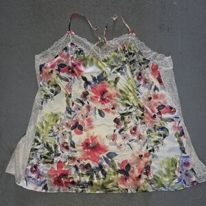 Cacique Silky Floral Nightie Lace Side Panels Sexy Strappy 24/26